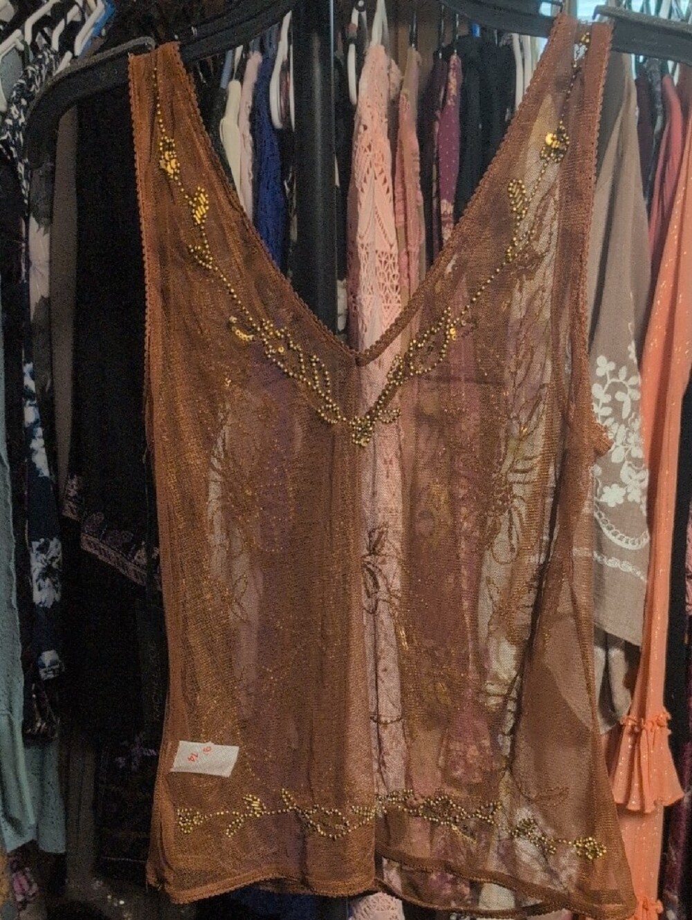 Rachel Zoe Brown Beaded Mesh Camisole NWT - Picture 4 of 5